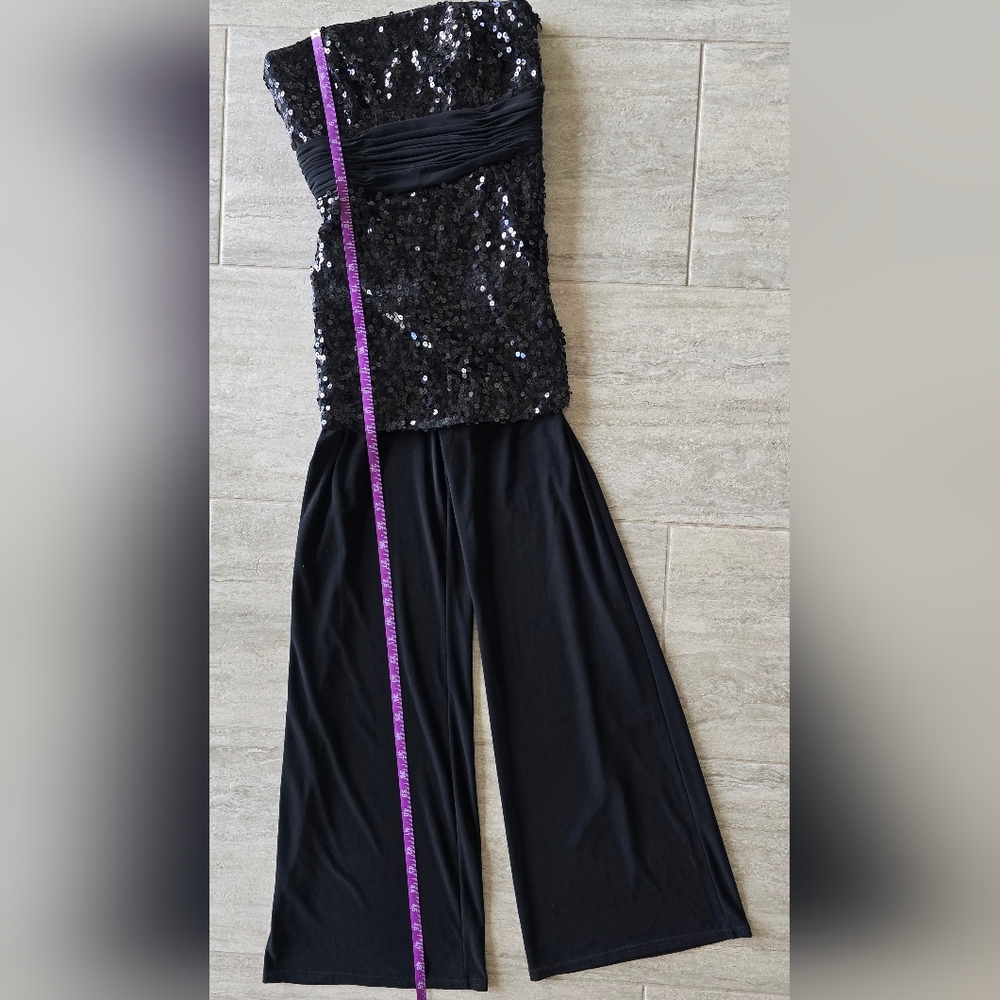 WHBM Elegant Black Sequin Jumpsuit With Wide Leg Size 0 - Picture 4 of 9